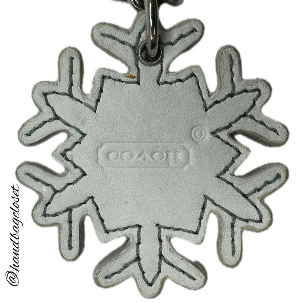 Coach Vintage Leather Gunmetal Snowflake Winter Key Bag Charm Keychain